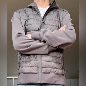 Men's Gray Hooded Puffer Hybrid Jacket Brand New